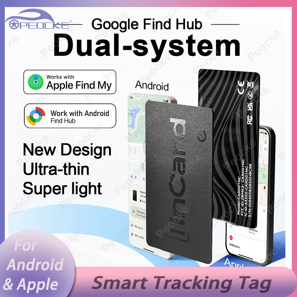 Scheda di localizzazione del portafoglio Posizione GPS ultrasottile per Android Google Trova hub Tag anti-smarrimento intelligente per la ricerca chiavi dei bagagli del sistema Apple