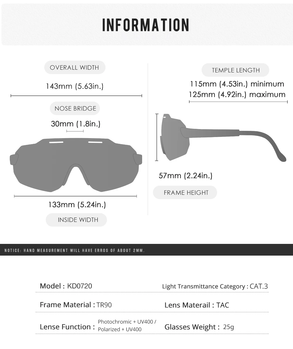 KDEAM Hohe-Ende Radfahren Gläser Ultra Licht TR90 Material Photochrome/Polarisierte Sonnenbrille Männer Einstellbare Tempel Länge – Detail 4