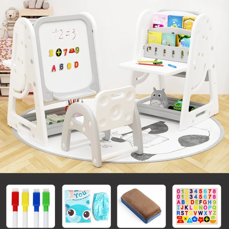 2025 New Floor-standing Drawing Shelf with Writing Desk, Multi-functional Combination Children's Drawing Board Bookshelf Table
