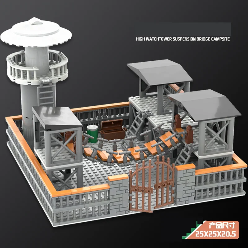WW2 most wiszący miękka drabina Model klocki baza wojskowa drut kolczasty cegły zestaw klocków budowlanych zabawki