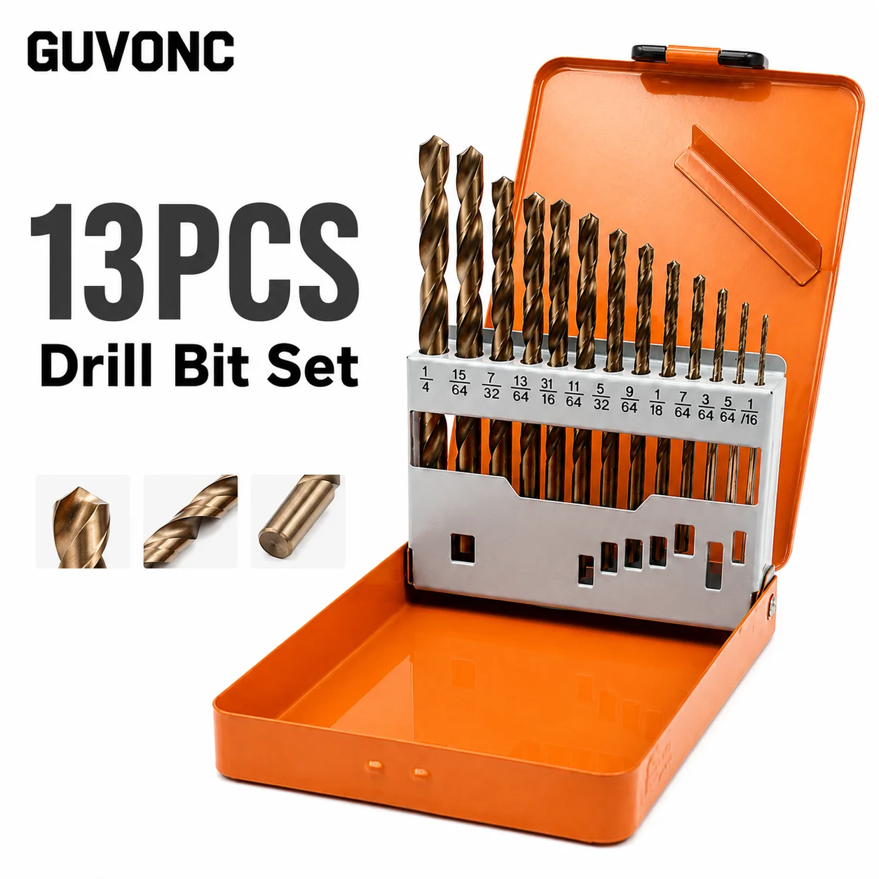 13Pcs M35 Cobalt Drill Bits Set 135° Split Point Straight Shank Fractional Sizes for DIY Workshop Drilling Work