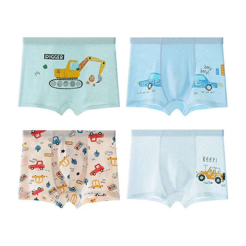 Summer Mesh Breathable Kids Panties 4PCS Boys Thin Modal Soft Antibacterial Knickers 2+y Young Child Underwear Cute Print Briefs