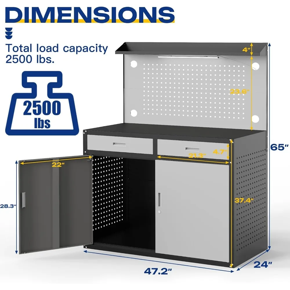 48 inch Heavy Duty Workbench 2500 LBS Capacity Garage Work Table Steel Frame