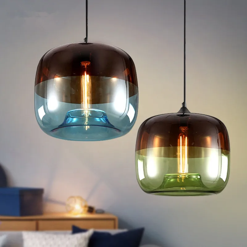 

Retro stained glass chandelier Nordic minimalist style dining bar chandelier creative bedroom decorative lighting fixtures