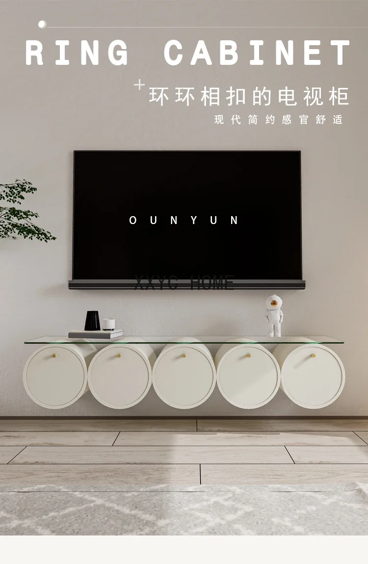 

Solid Wood Hanging TV Cabinet Modern Minimalist 2023 New French Cream Style Light Luxury High-End White Creative Silent