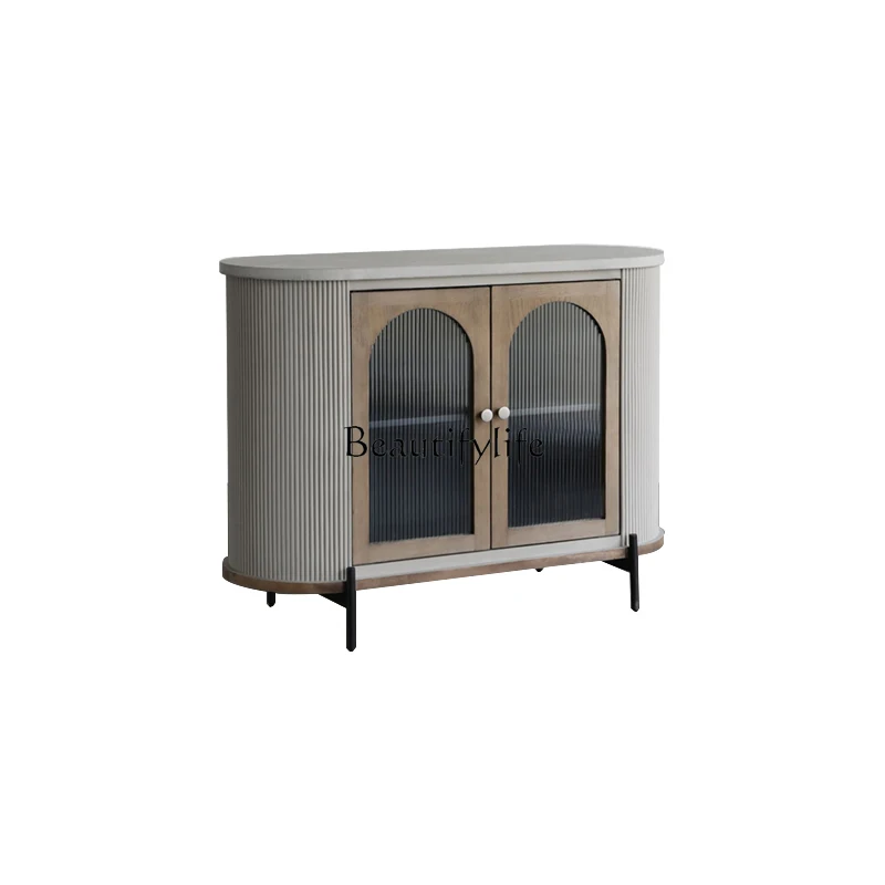 

Nordic light luxury solid wood living room porch cabinet arched French dining room side cabinet