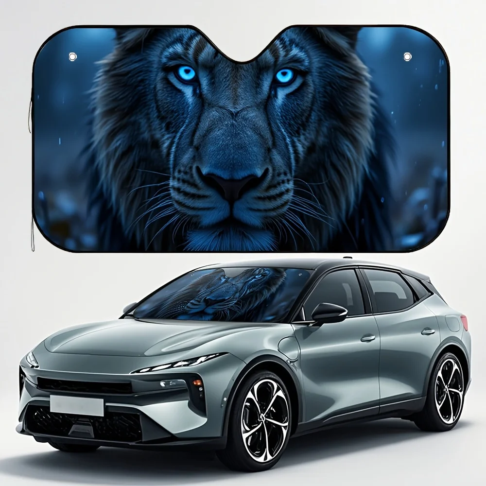 

1pc Male Lion With Blue Eyes Car Sun Visor - Breathable, Ventilated Summer Heat Shield, Universal Fit For Hatchback & Wagon, Com