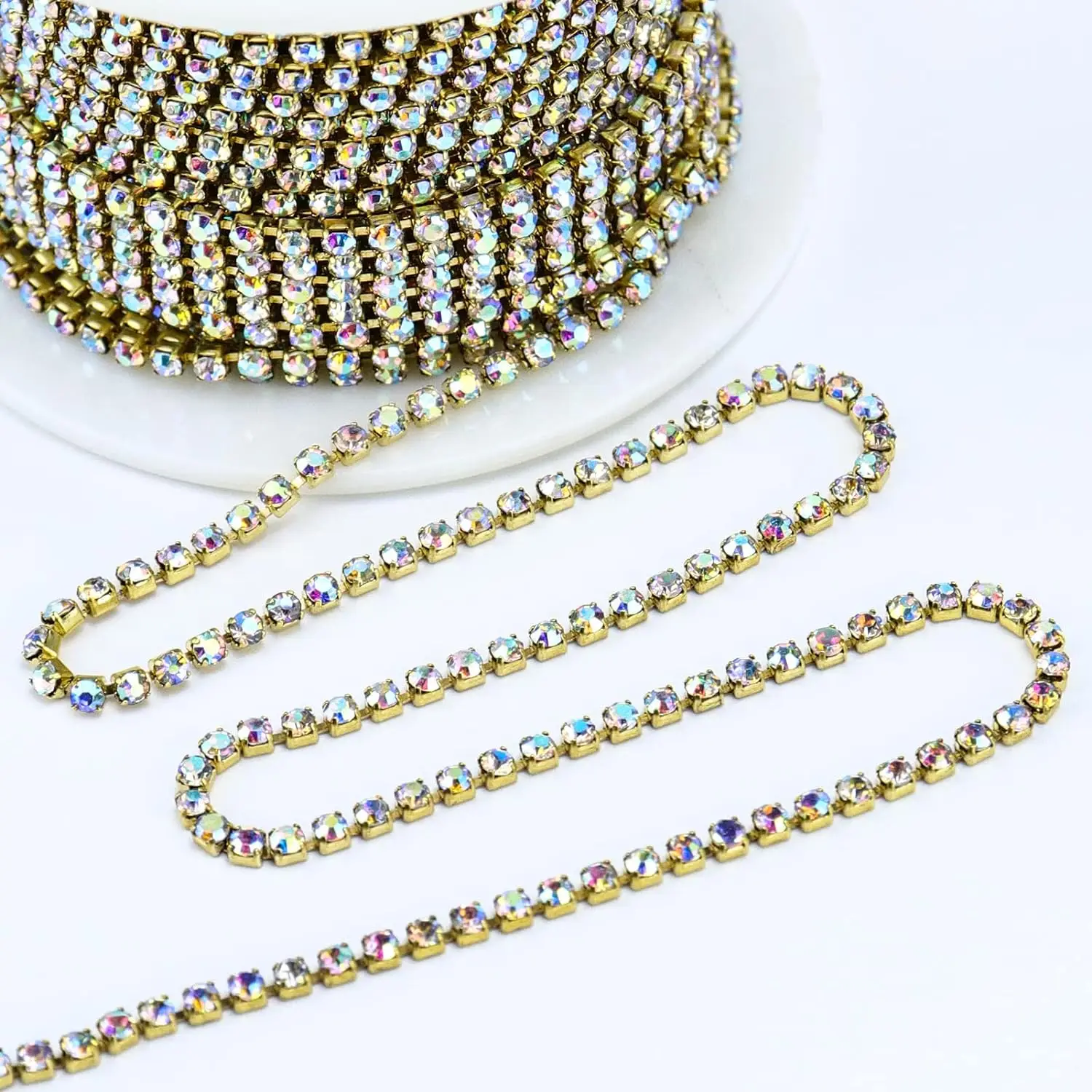 10 Yards 2MM Crystal Rhinestone Close Chain Trim,SS6 Claw Rhinestone Chain for Craft Jewelry Wedding Bouquet DIY Decoration