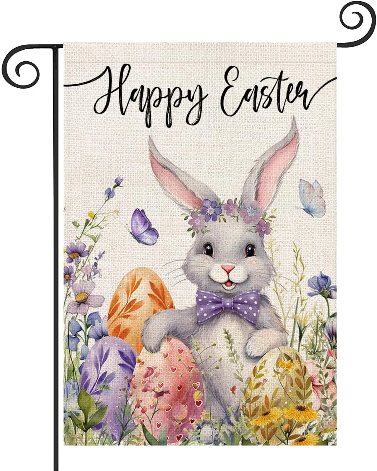 Bunny Happy Easter Garden Flag 12x18 Double Sided Easter Egg Garden Flags Purple Easter Day Front Door Porch Decorations wit zzo