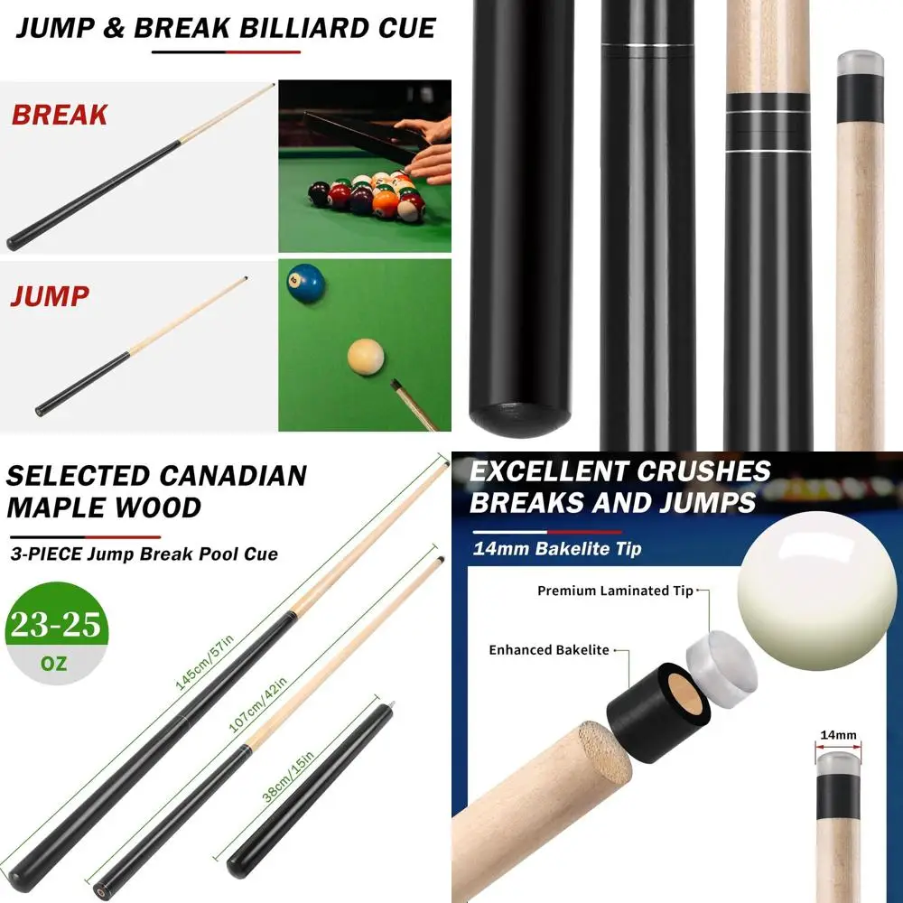 

Solid Break Jump Cue with Heavy Impact, 2-3 Section Pool Stick, 21-25 Oz