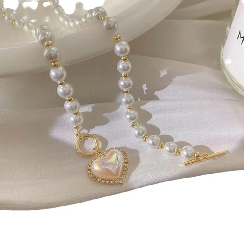 Instagram New Super Immortal Style Imitation Pearl Love Necklace Cool And Sweet Ot Buckle Collar Chain Women