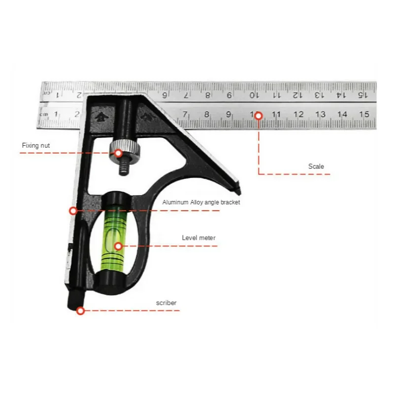 300mm DIY Precise Stainless Steel Measuring Tools Aluminium Combination Mobile Square Workshop Hardware Angle Spirit Level