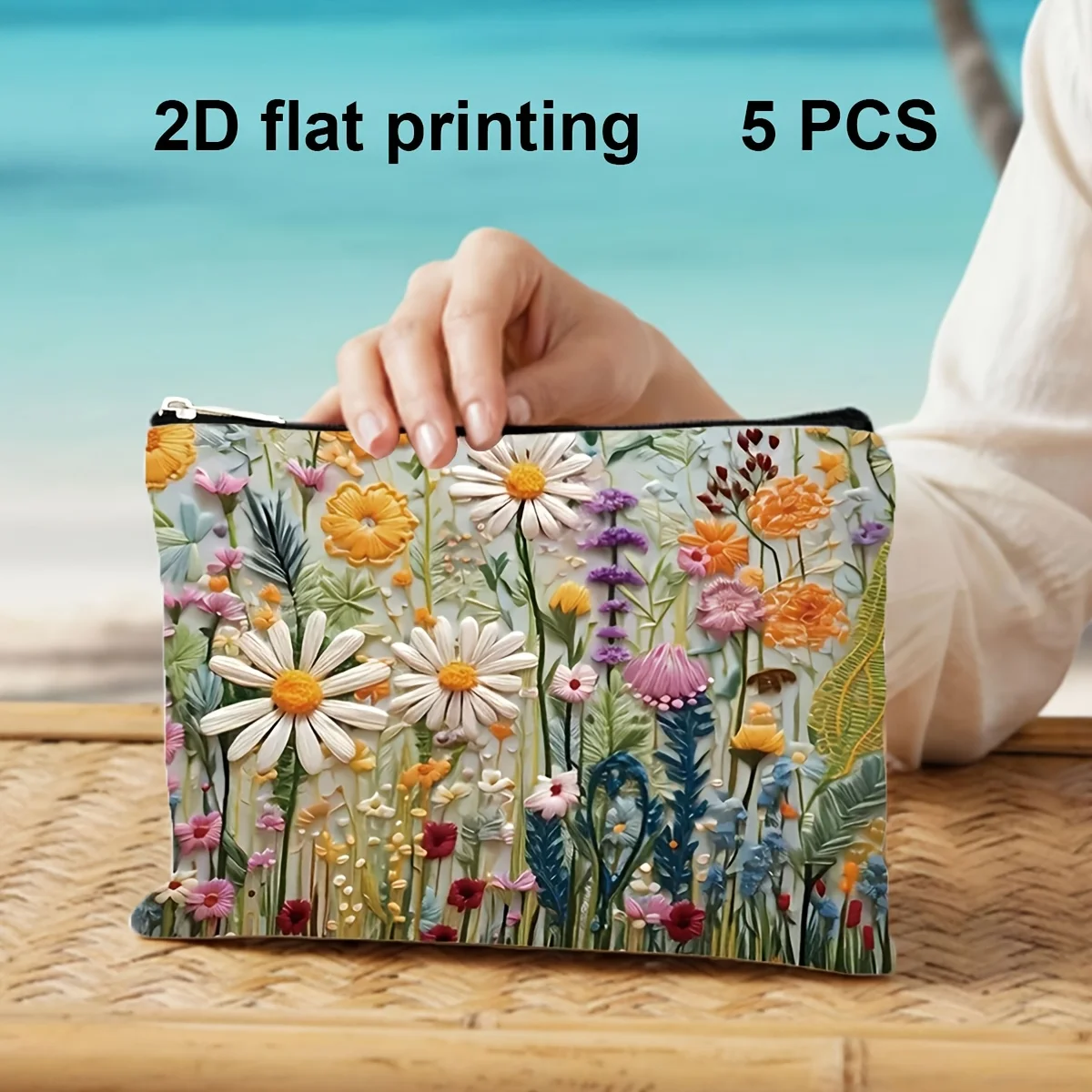 

A Set of 5 Vintage Floral Pattern Stylish And Convenient Toiletry And Makeup Bags Featuring 2D Flat Prints Without Texture Equ