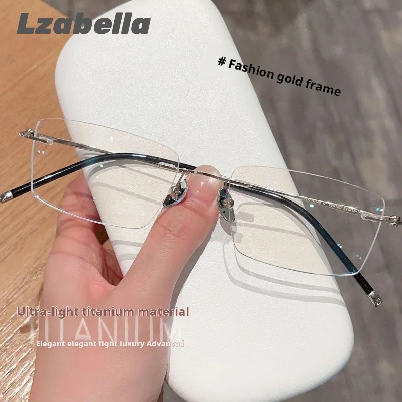 

Fashion Business Casual Men's Square Frame Rimless Titanium Glasses Frame Custom MR-8 Lenses Optical Prescription Eyewear T20180