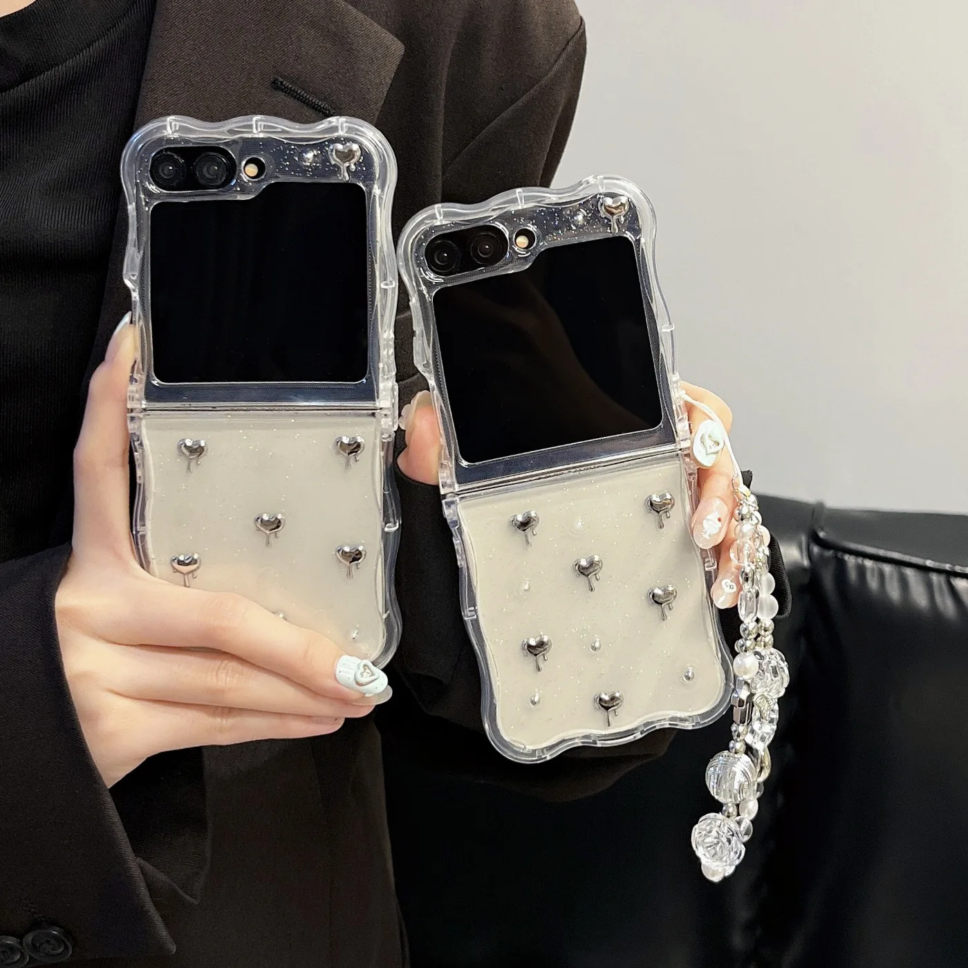 

Silver Hearts Phone Case for Samsung Galaxy Z Flip 7 6 5 4 Protective Back Cover for ZFlip5 ZFlip6 ZFlip7 Case Shell