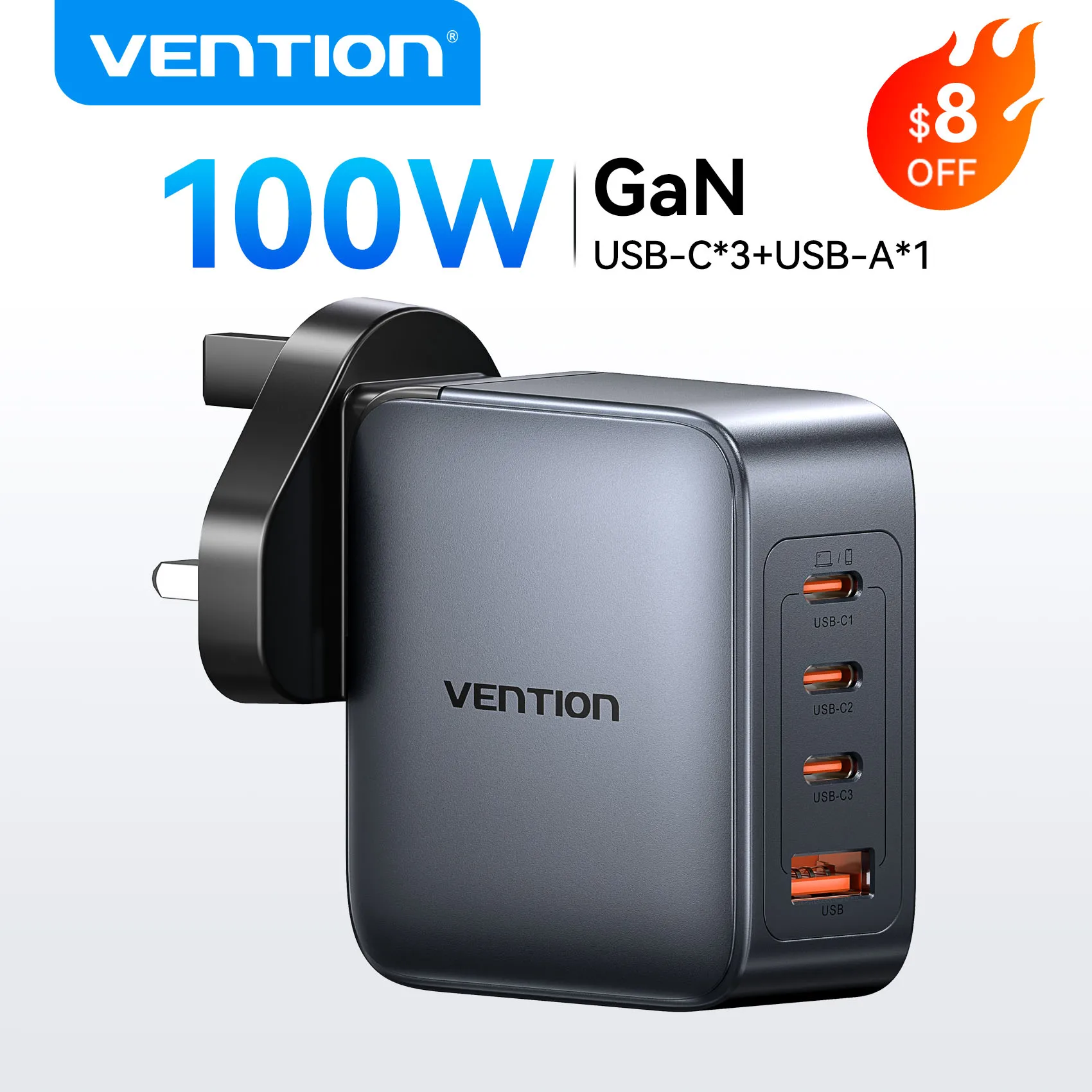 

Vention USB Charger 100W GaN Charge for iPhone 16 15 14 PD Fast Charging for iPad Xiaomi Samsung USB Type C Mobile Phone Charger