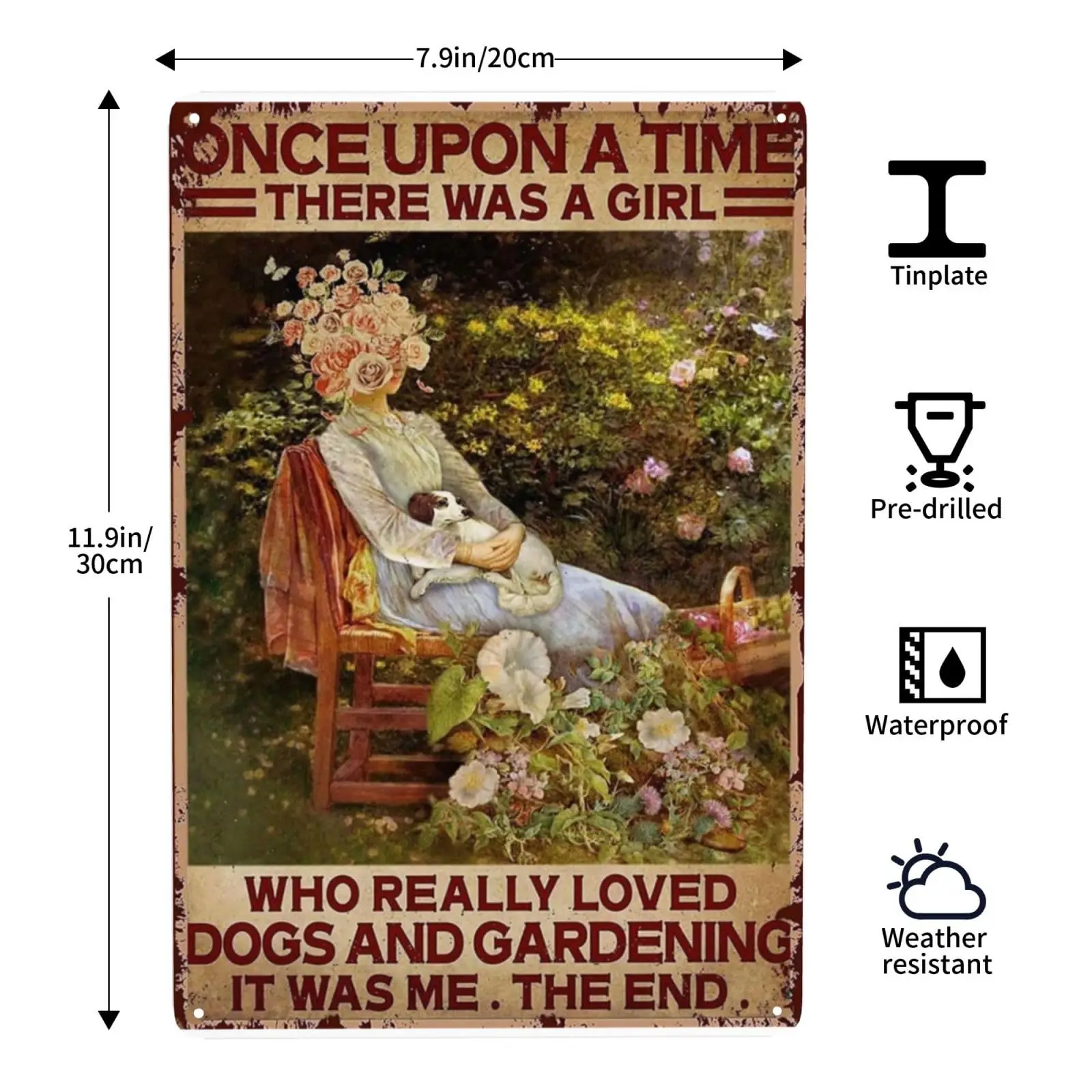 Garden Iron Poster,A Girl Loves Dogs and Gardening,Vintage Tin Sign for Bedroom Home Hotel Bar Cafe Wall Decor 8