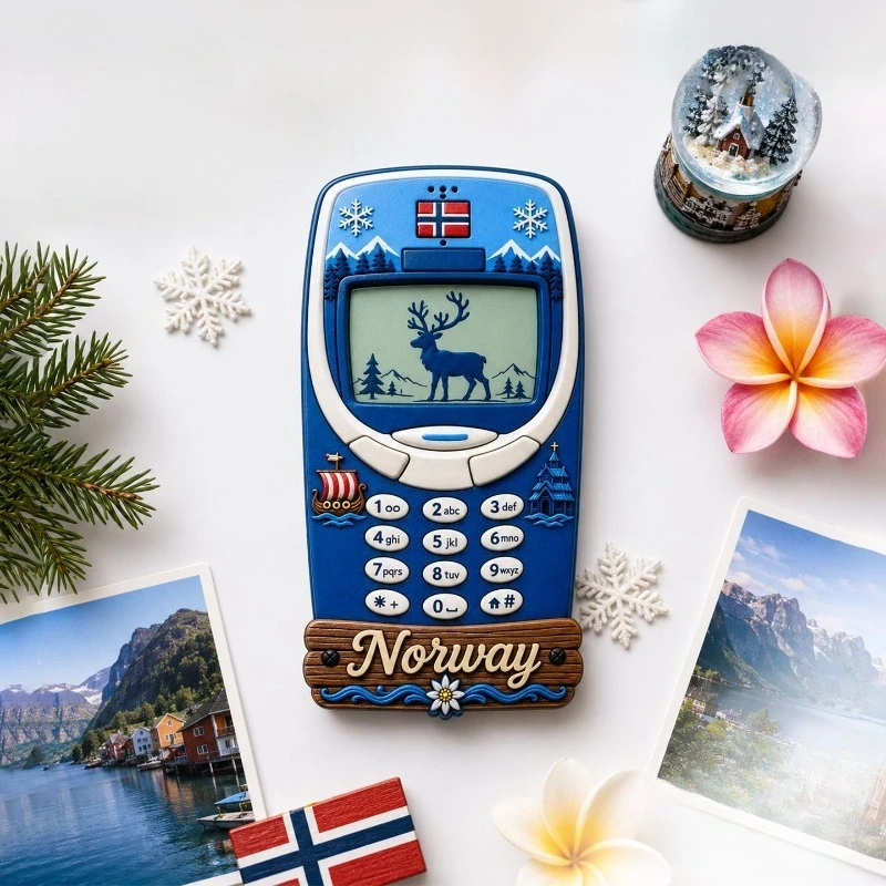 Norway Deer Phone Wood Fridge Magnet - Rustic 3D Scandinavian Souvenir Unique European Gift for Travel & Cabin Decor
