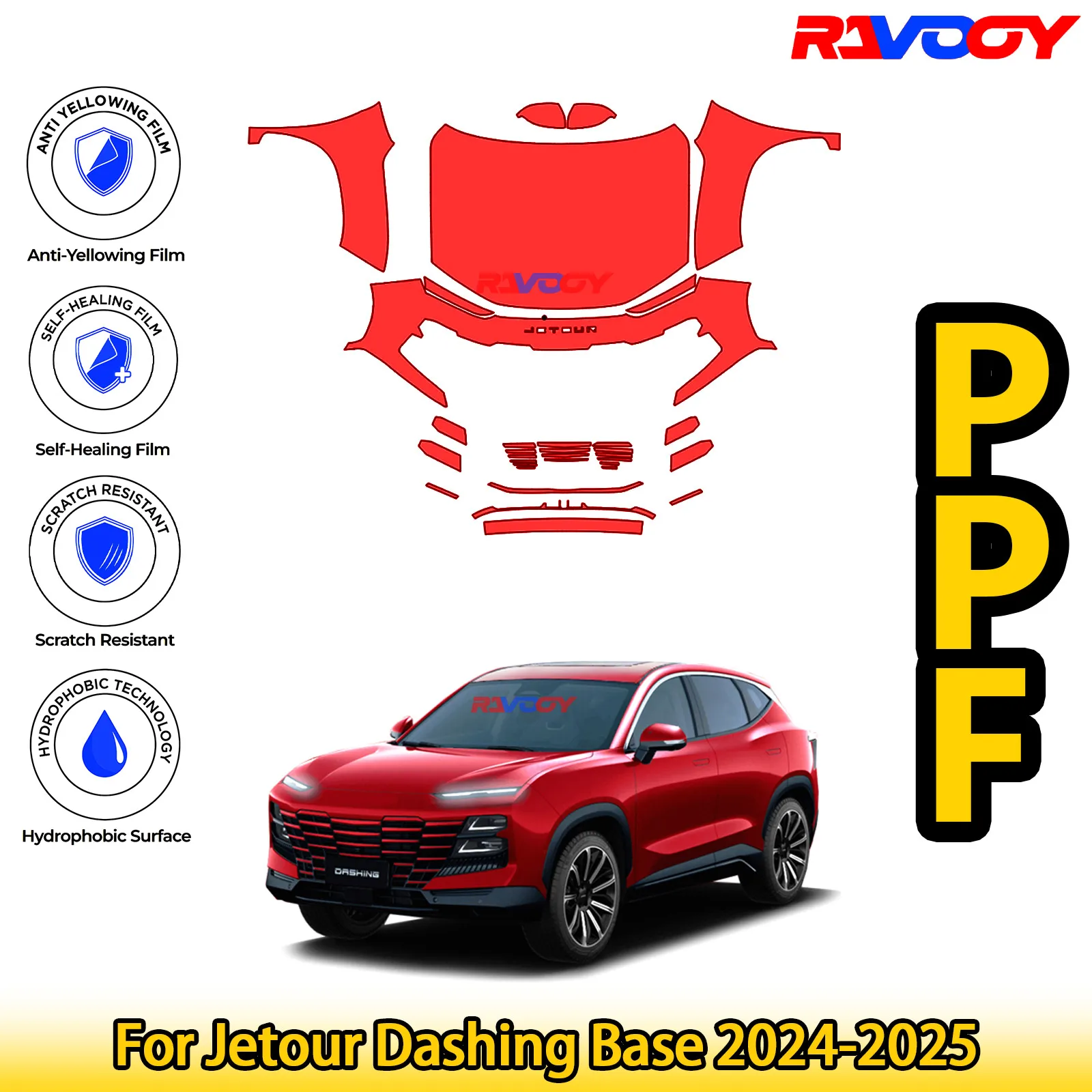 

For Jetour Dashing Base 2024-2025 Glossy Matte Black Precut front PPF Kit Paint Protection Film