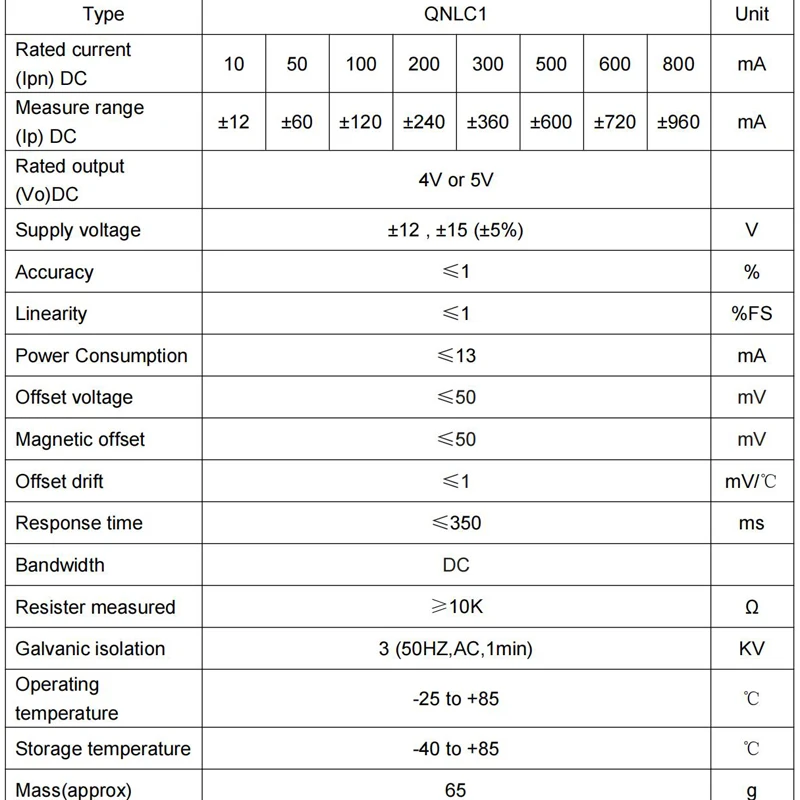 DC leakage current sensor QNLC1 10mA 20mA 50mA 100mA 300mA 600mA 1A / 5V 4V current transformer hall effect current transducer