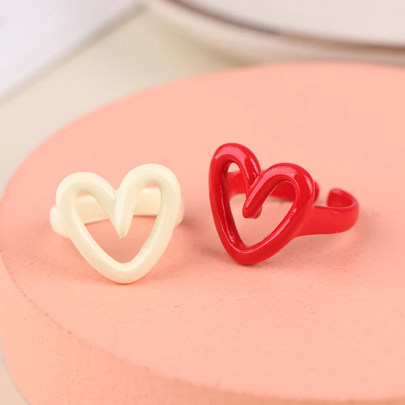 Dopamine Dripping Glaze Candy Color Heart Ring Adjustable Macaron Color Opening Finger Ring Valentine's Day Gift