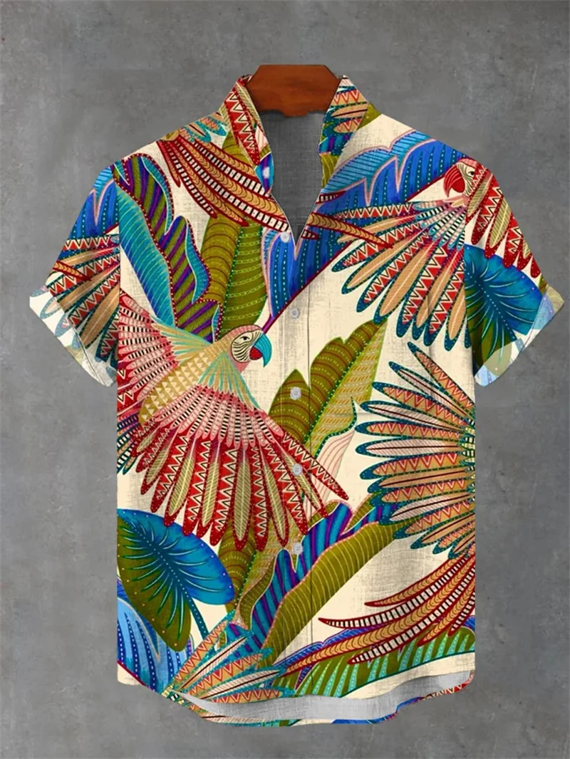 

Linen men's fashionable casual shirt short sleeved top 3D printed pattern clothing 2025 Hawaiian shirt men's social shirt