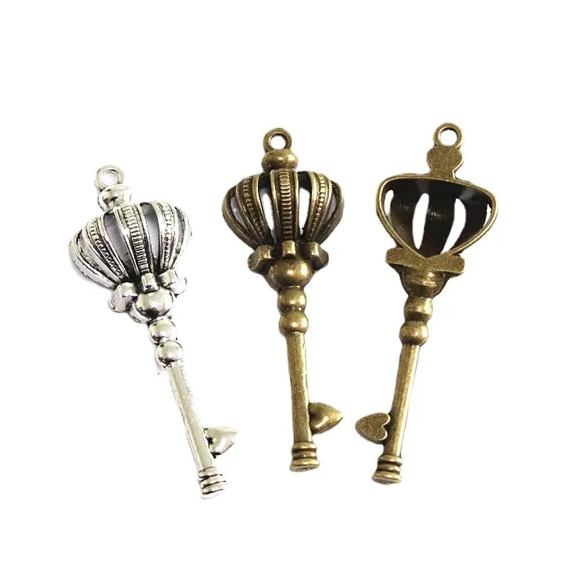 20Pcs 56.4*19MM Antique Silver Plated Bronze Color Crown Key Charms Pendant Diy Jewelry Accessories