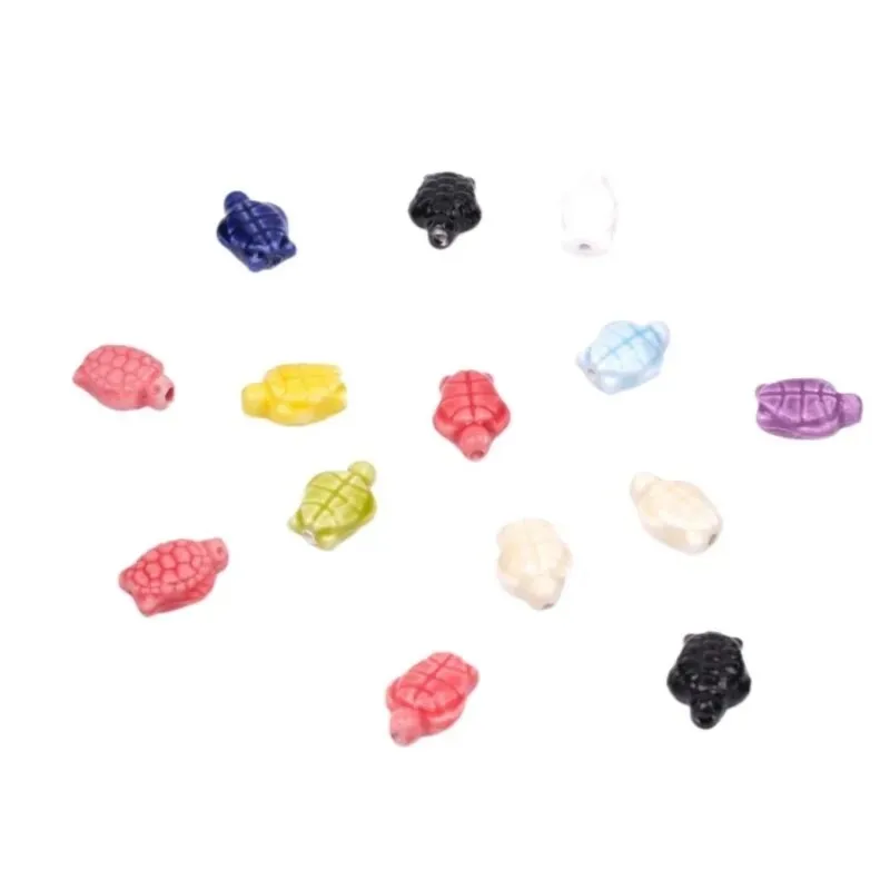 光沢のある釉薬セラミックビーズ,手作りのカメの形をした磁器,ジュエリー作り,工芸品キット,10個
