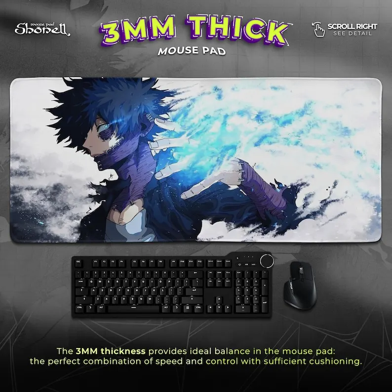 Tappetino per mouse Dabi Blue Flame - Tappetino da scrivania anime My Hero Academia Villain con Fire Aura - Regalo per la configurazione di giochi anime scuro