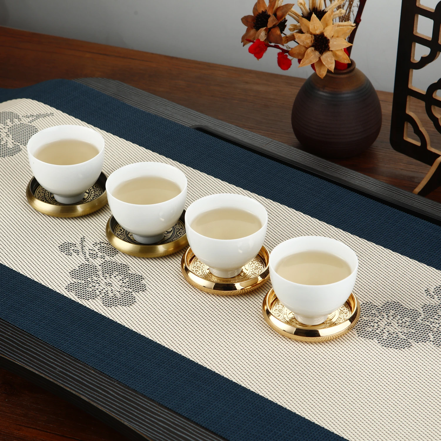 Chinese Style Metal Tea Cup Coaster Heat Insulation Cup Pad Drink Cup Coaster for Tea Coffe Milk Kitchen Supplies