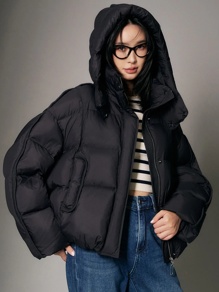 

Зимний пушистый съемный пуховик с капюшоном, женский белый утиный пух на молнии, парка, короткая верхняя одежда, женские утепленные свободные куртки