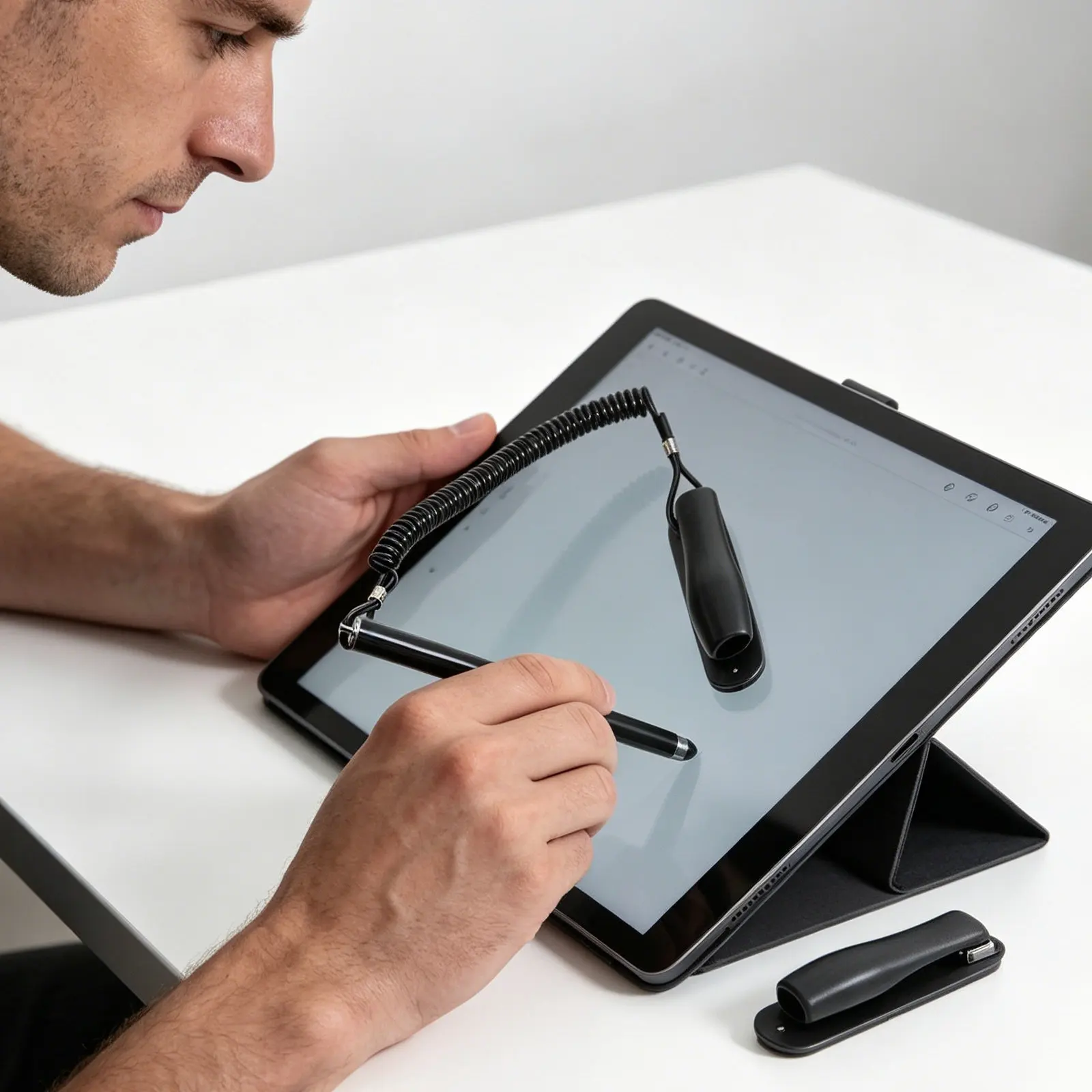 2Pcs Capacitive Touch Stylus Pen Spring Wire Holder Sensitive Tip for Precision Drawing Note-Taking Sketching on Tablet Laptop