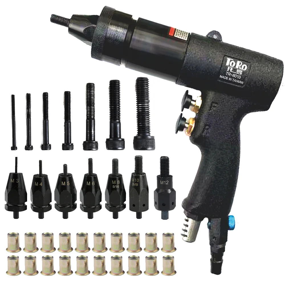 Pneumatic Air Rivet Nut Guns Insert Threaded Pull Setter Riveters Riveting Nuts Rivnut Tool for M3 M4 M5 M6 M8 M10 M12 Nuts