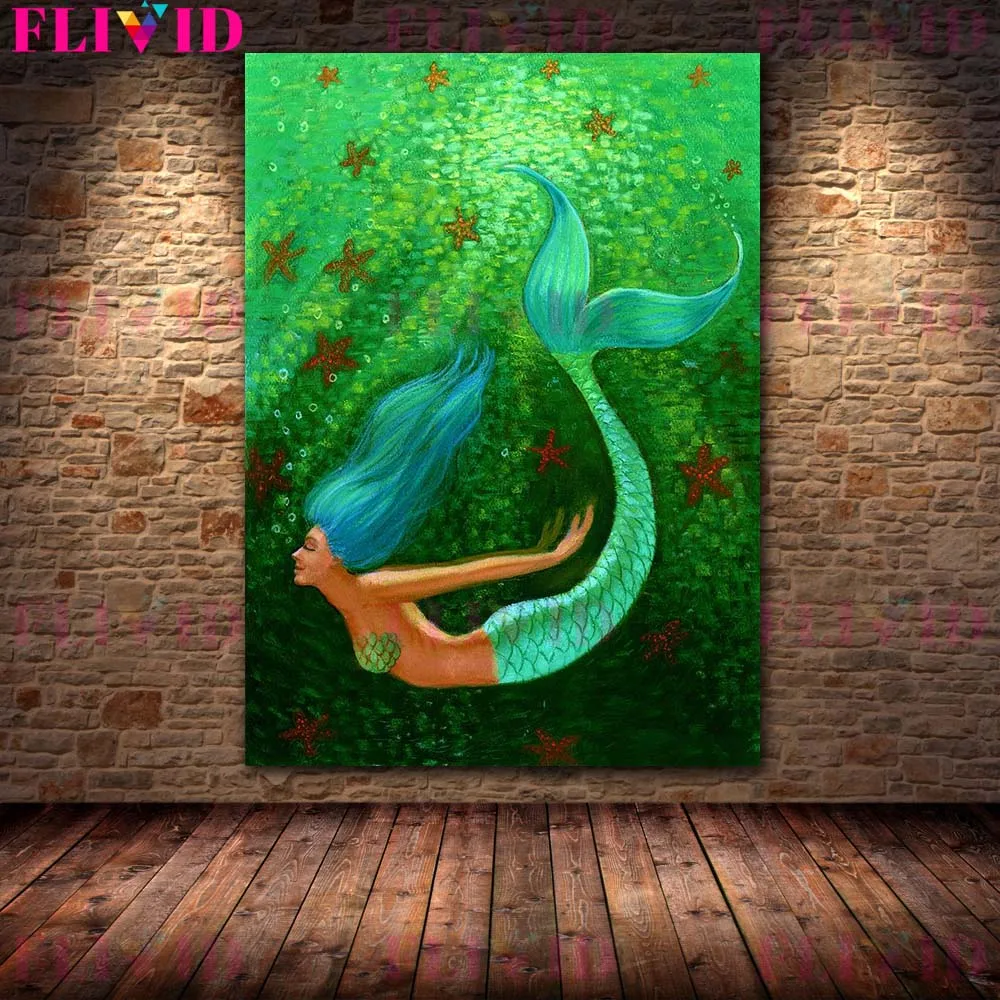 Mermaid Starlight Diving Dolphin Moon Pearl Nordic Poster Wall Pictures For Living Room Wall Art Canvas Painting Decor Unframed