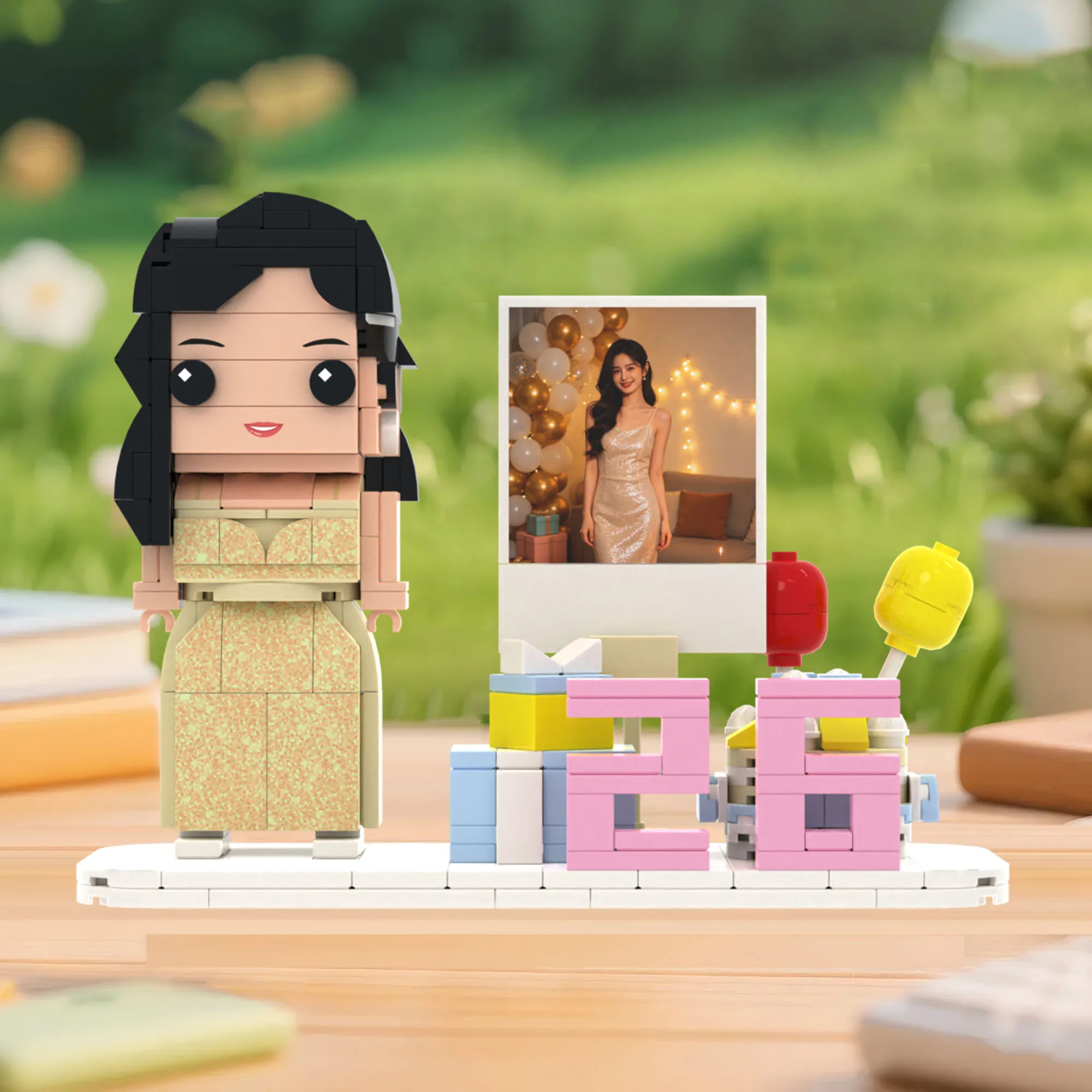 

My Custom Brickfigures Building Blocks Birthday Themed Brick Figure with Age Display and Gift Box Personalized Photo Block Toy