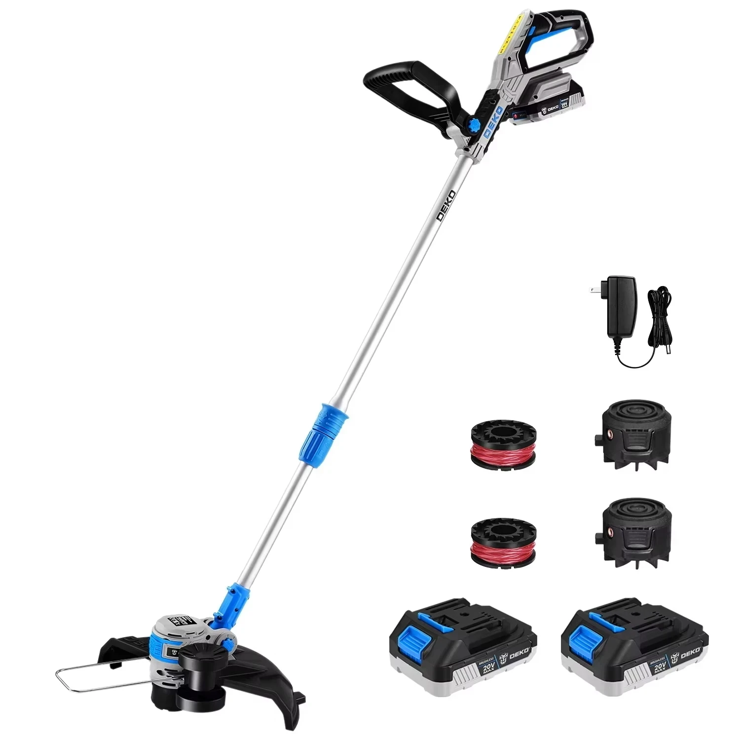 DEKOPRO-Débroussailleuse alimentée par batterie, 2 en 1, 20V, 30 cm, débroussailleuse avec 2 batteries longue durée pour pelouses, jardins et meadel.
