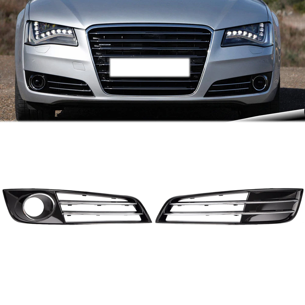 

Side Front Chrome Bumper Fog Light Grille Grill Cover For AUDI A8 D4 2010 2011 2012 2013 4H0807679E 4H0807680E