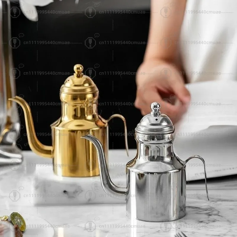 Botella de aceite dorada con boquilla delgada, dispensador de acero inoxidable 304 a prueba de fugas para salsa de soja y vinagre - Mejora el estilo de tu cocina