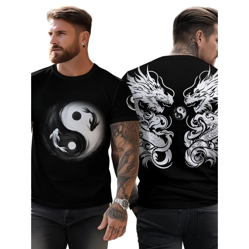 

Yin-Yang Koi 3D повседневная футболка с круглым вырезом, стандартного кроя, дышащая, быстросохнущая, с коротким рукавом для езды на мотоцикле и занятий спортом