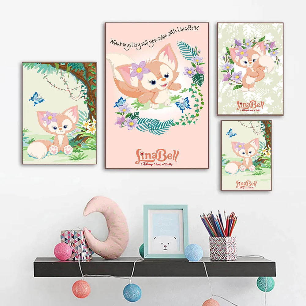 

LinaBell Poster Disney Animal Wall Art Canvas Painting Print Cute Pink Fox Pictures Kids Room Living Bedroom Home Decor Cuadros