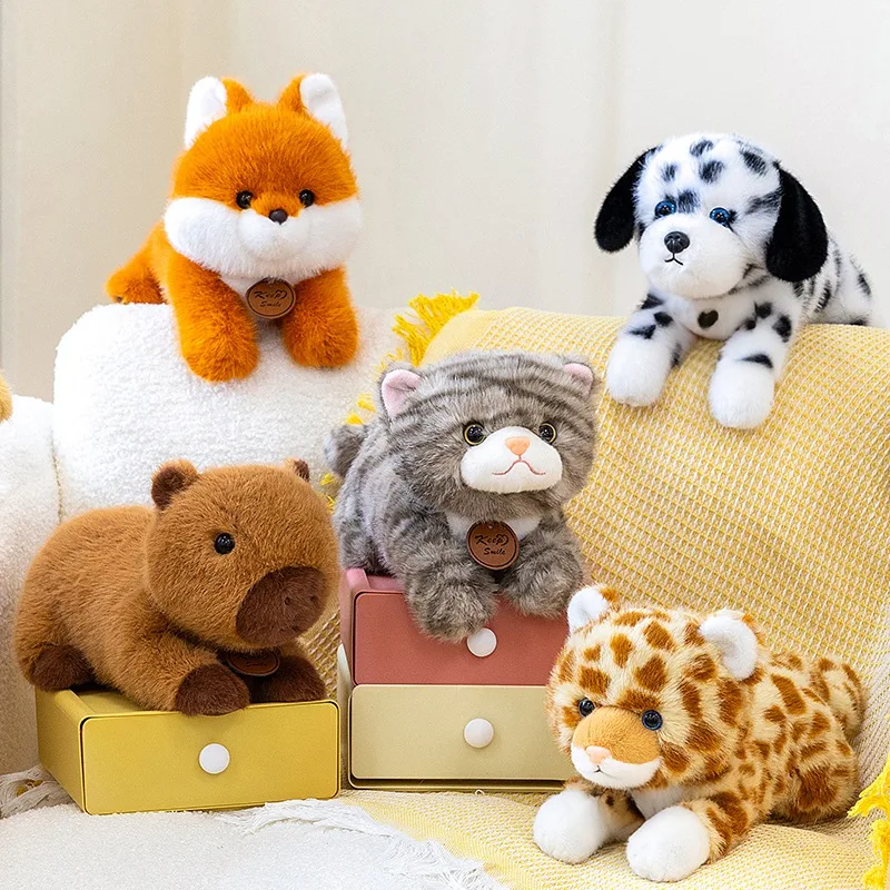 34 cm mignon léopard renard Capybara chat chien jouets en peluche dessin animé Kawaii doux poupées en peluche filles compagnon jouets en peluche oreiller de décoration intérieure