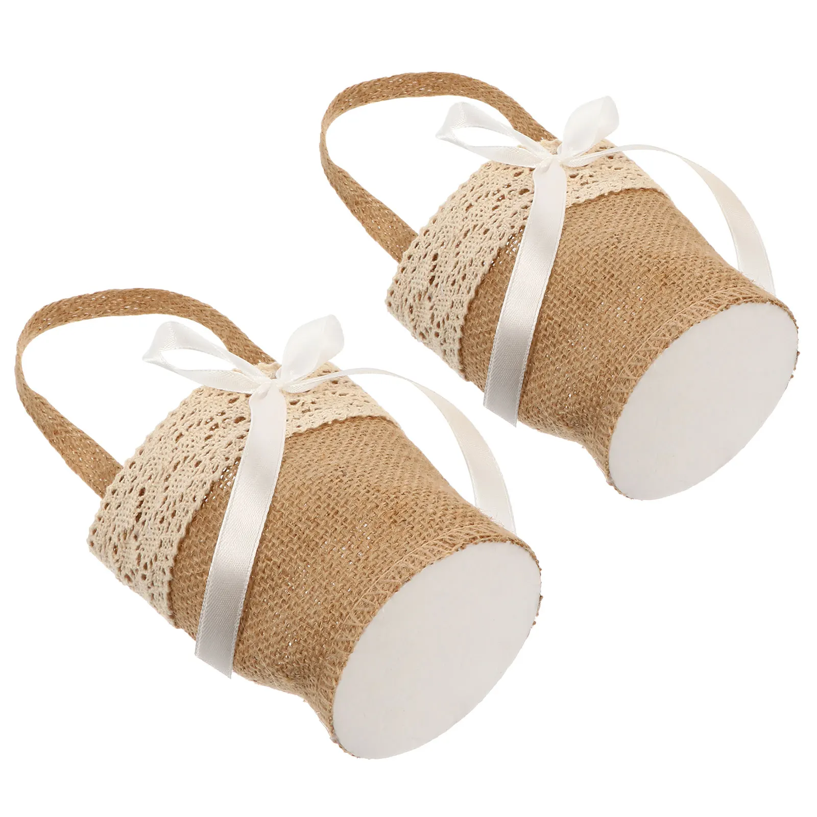 

2Pcs Linen Basket Burlap Bag Wedding Gift Holder Linen Basket Dried Flowers Container Rural Style