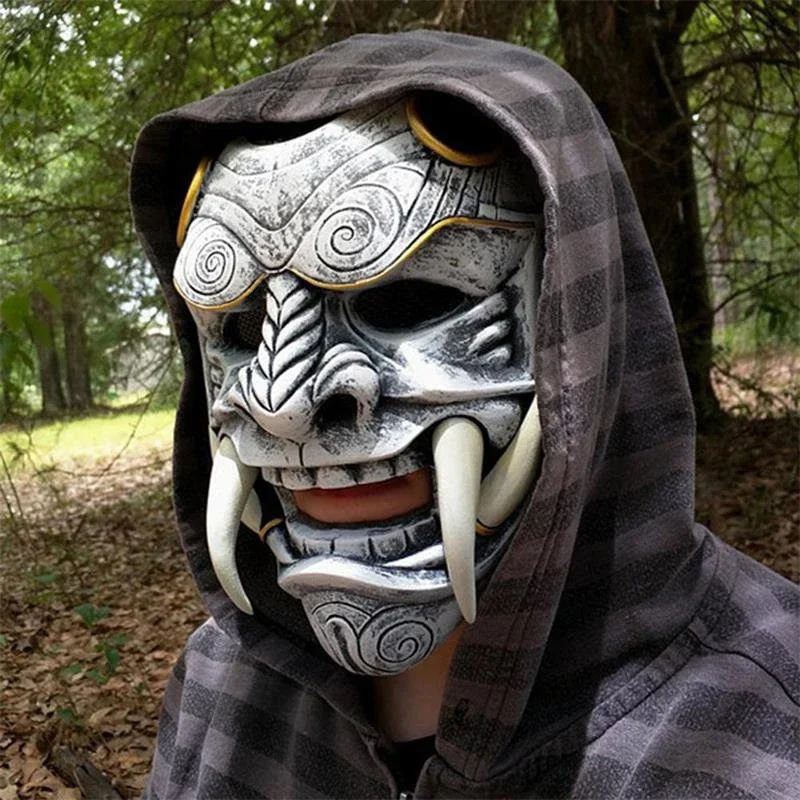 Prajna Mask Demon Japanese Ghost Warrior Blue-Faced Shura Ninja Full-Face Script Kill Prop Male Halloween Costume