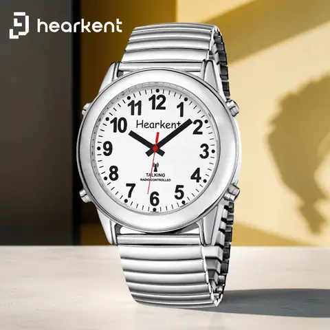 Hearkent English Talking Watch for Blind Fashion Men Wrist Watch  Atomic Watch Clock Voice Elastic Strap Digital Quartz Watches