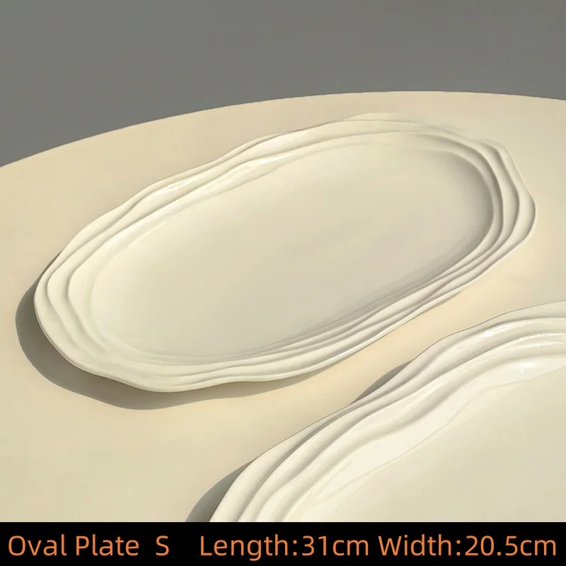 أطباق عشاء بيضاوية من السيراميك بنمط مموج على الطراز الفرنسي مقاس 8/10/12 بوصة أطباق تقديم للمطبخ المنزلي والإفطار والمعكرونة والسلطة والحساء