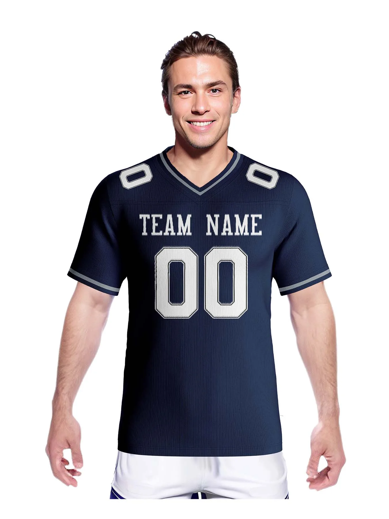 قميص كرة القدم الأمريكية المخصص لكرة القدم باللون الكحلي مع اسم رقم فريق كرة القدم للرجال والنساء والشباب والأطفال