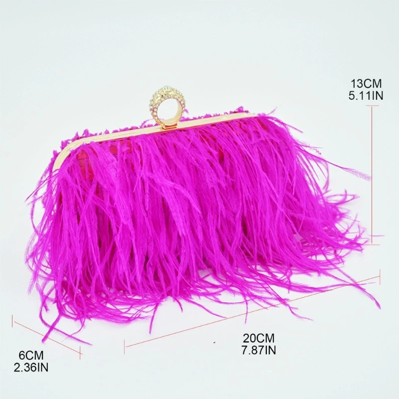 Luxury Ostrich Feather Evening Clutch Bag Women Banquet Wedding Handbag Purse Female Elegant Party Chain Crossbody Shoulder Bag