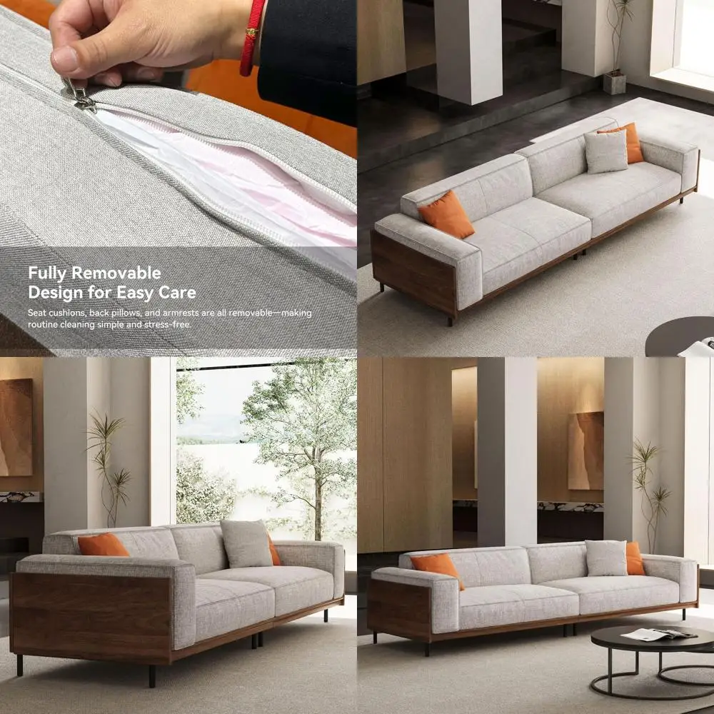 

4-Seater Upholstered Fabric Sofa with Wood and Metal Legs, Comfortable Timecloud Couch, Easy Assembly, Ideal for Office or Livin