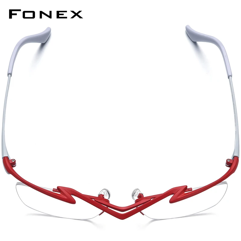 FONEX Titanium Eyeglasses Frame Men Brand Design Semi-Rimless Square Glasses Half-Rim Japanese Ultralight-Weight Eyewear 85763