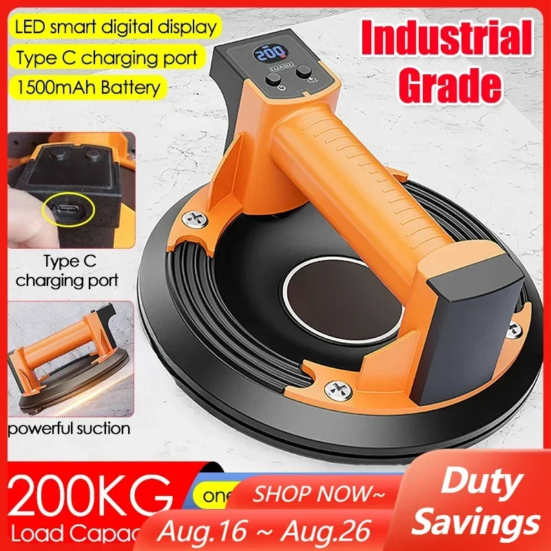 20CM New 200KG Load Electric Vacuum Suction Cup Industrial Grade Heavy-Duty Ceramic Tile Glass Lifting Tool LED Digital Display